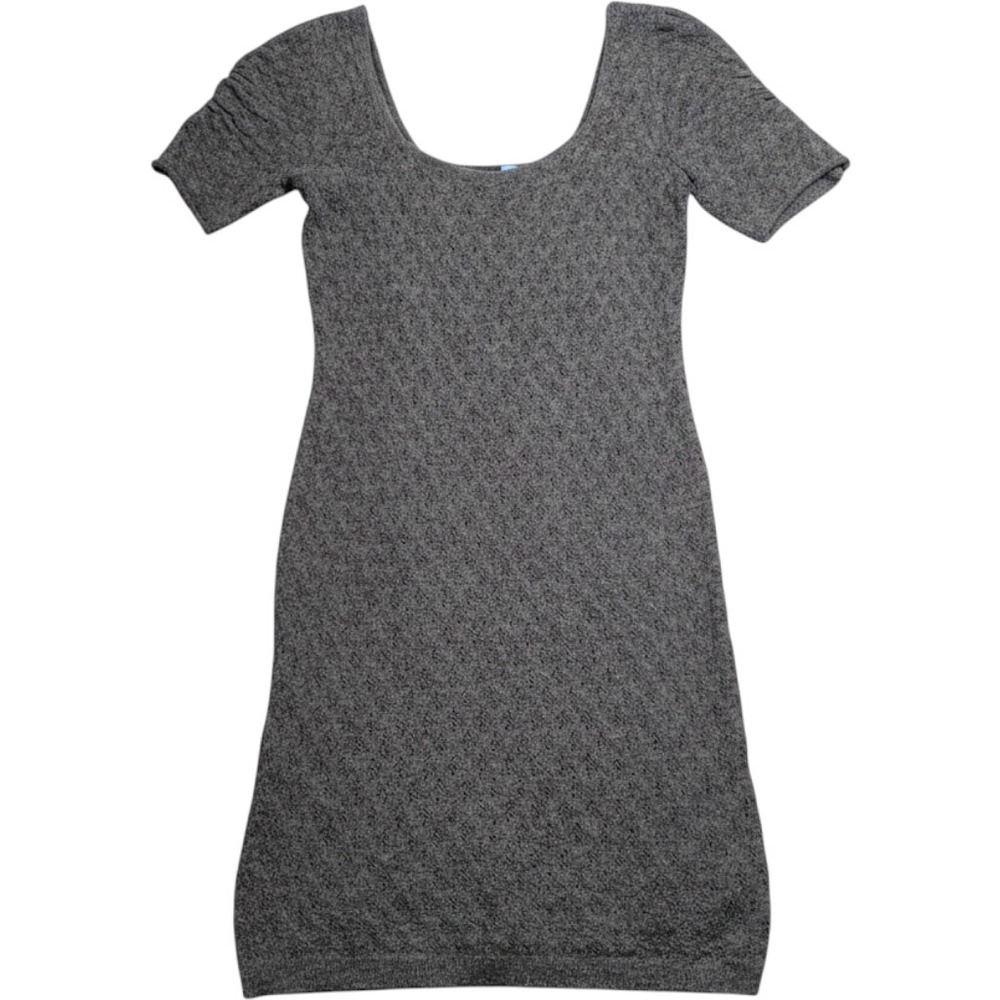 Free People Gray Knit Scoop Neck Mini Dress Short Sleeve Pointelle Gray Large